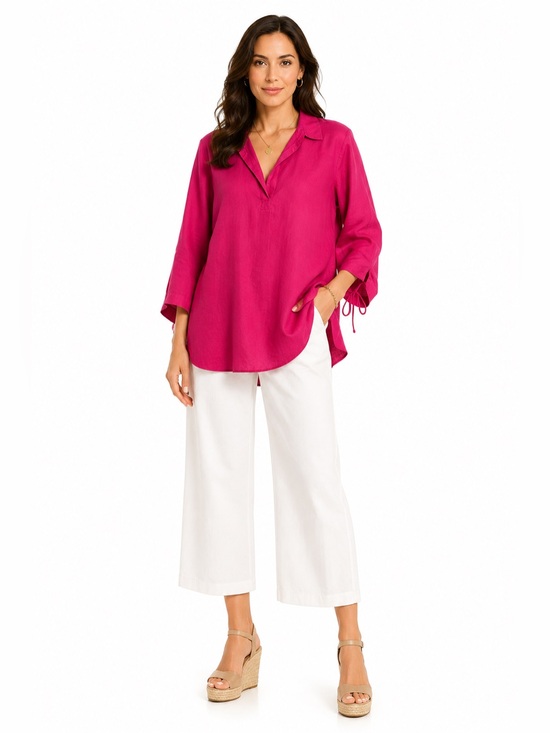 Isaac Mizrahi Tops - NWOT Isaac Mizrahi 100% Linen V-Neck Tunic Blouse Hot Pink Side Tie Top